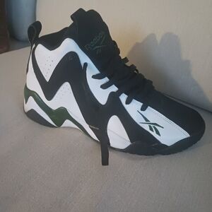 Reebok Men's Kamikaze Sonics- Shawn Kemp Black and White High-Top Sneakers
